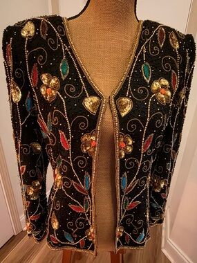 Vintage Sténay 100% Silk Heavily Beaded Sequin Floral Jacket